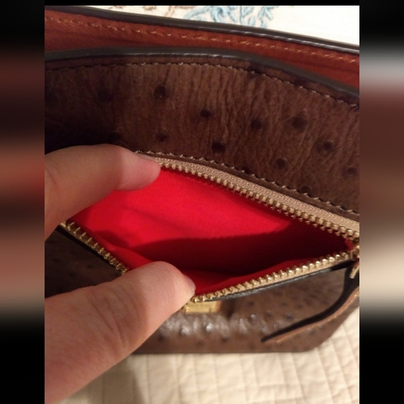 Dooney and Bourke Ostrich Small Zip Crossbody Signature Leather Collection Purse - Picture 3 of 12